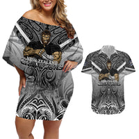 New Zealand Couples Matching Off Shoulder Short Dress and Hawaiian Shirt Rugby Aotearoa Champions DT02 Black - Polynesian Pride