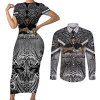 New Zealand Couples Matching Short Sleeve Bodycon Dress and Long Sleeve Button Shirt Rugby Aotearoa Champions DT02 Black - Polynesian Pride