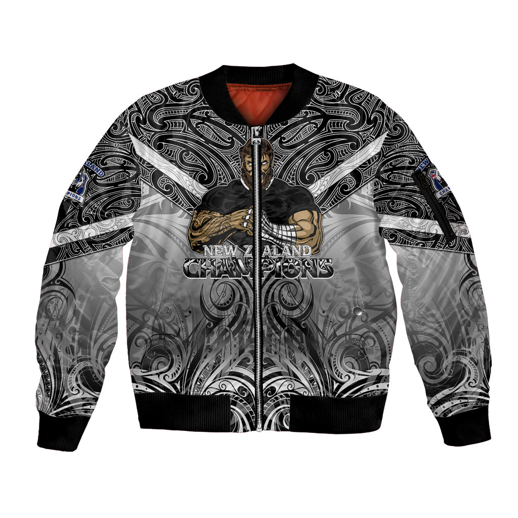 New Zealand Sleeve Zip Bomber Jacket Rugby Aotearoa Champions DT02 Unisex Black - Polynesian Pride