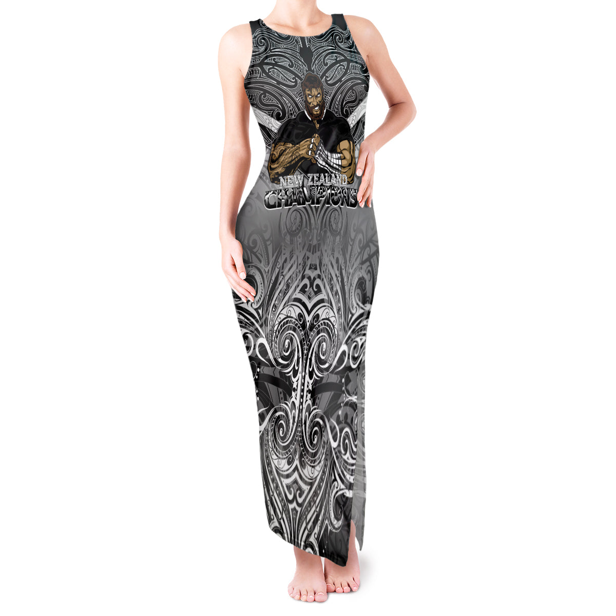 New Zealand Tank Maxi Dress Rugby Aotearoa Champions DT02 Women Black - Polynesian Pride