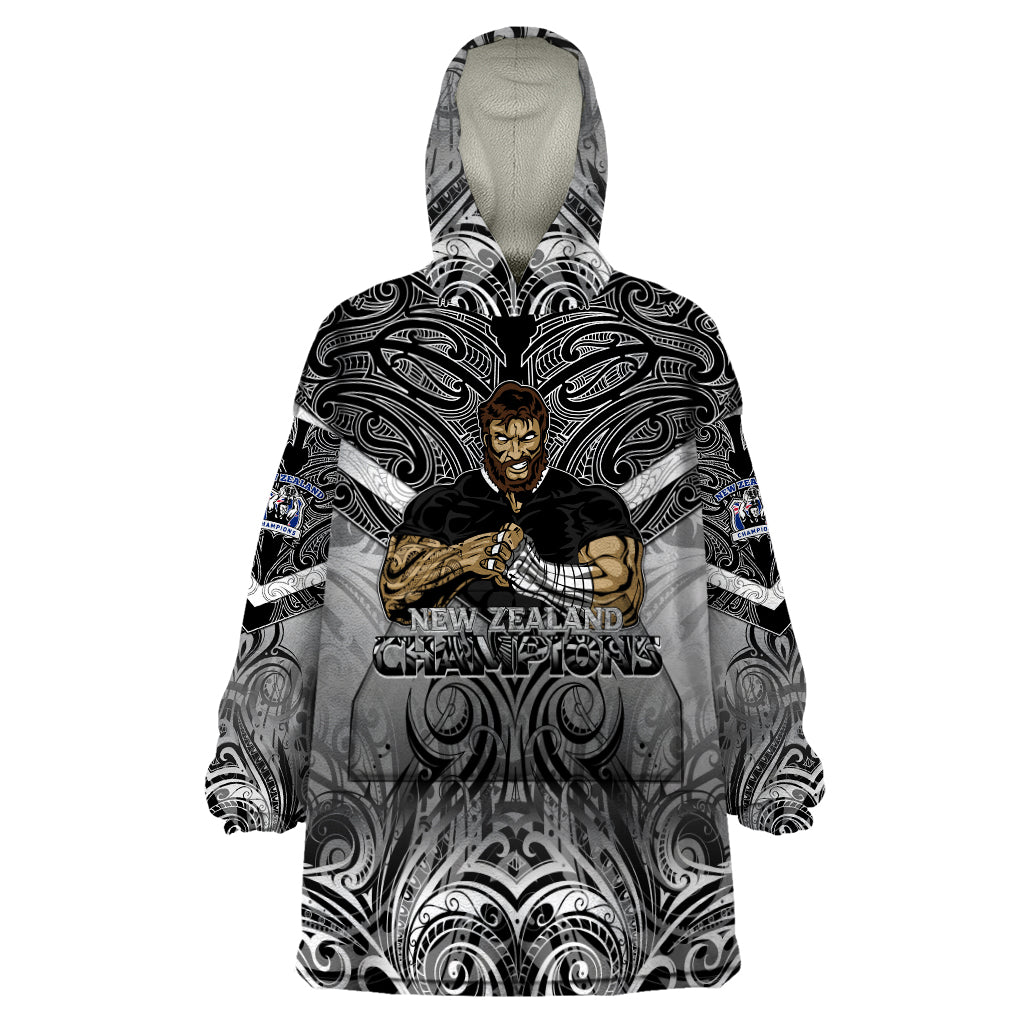 New Zealand Wearable Blanket Hoodie Rugby Aotearoa Champions DT02 One Size Black - Polynesian Pride