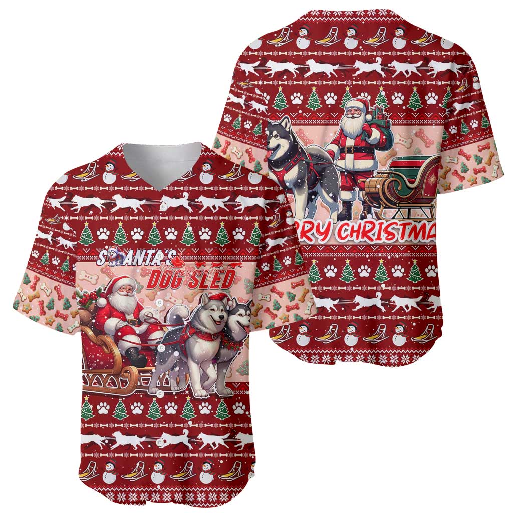 Dog Sled Christmas Baseball Jersey Husky Sleigh Ride Design - Polynesian Pride