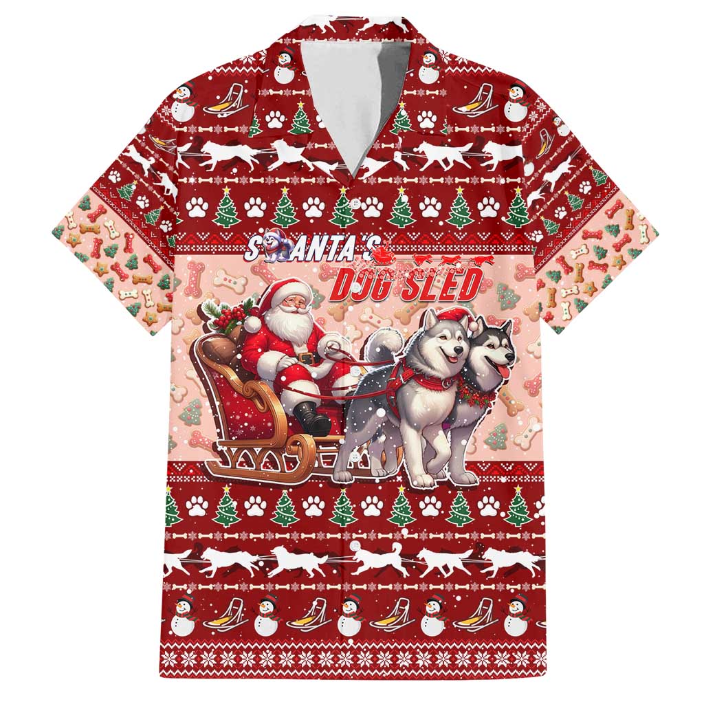 Dog Sled Christmas Family Matching Long Sleeve Bodycon Dress and Hawaiian Shirt Husky Sleigh Ride Design - Polynesian Pride