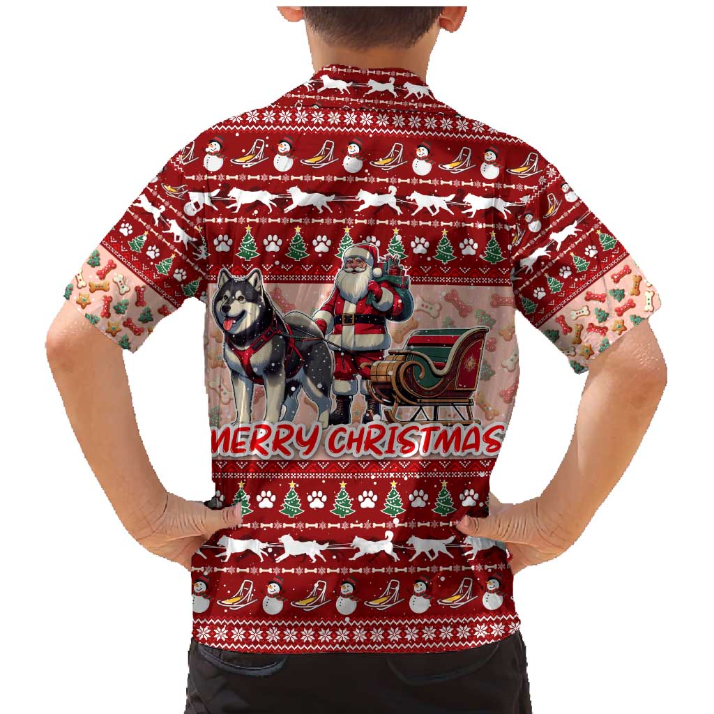 Dog Sled Christmas Family Matching Mermaid Dress and Hawaiian Shirt Husky Sleigh Ride Design - Polynesian Pride