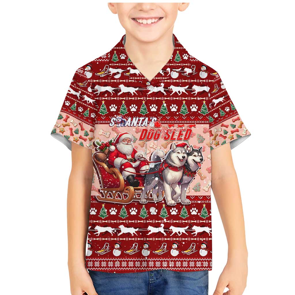 Dog Sled Christmas Family Matching Mermaid Dress and Hawaiian Shirt Husky Sleigh Ride Design - Polynesian Pride