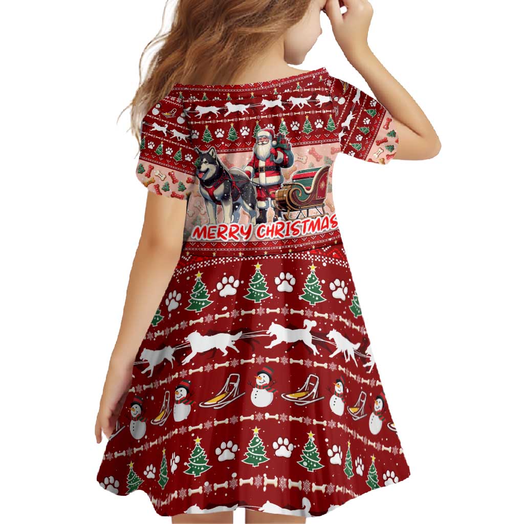 Dog Sled Christmas Family Matching Off Shoulder Maxi Dress and Hawaiian Shirt Husky Sleigh Ride Design - Polynesian Pride