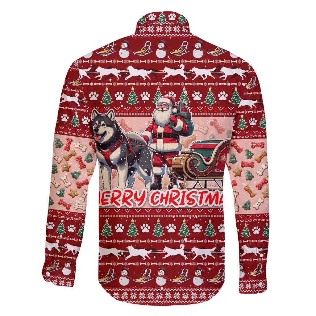 Dog Sled Christmas Family Matching Puletasi and Hawaiian Shirt Husky Sleigh Ride Design - Polynesian Pride