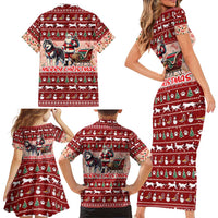 Dog Sled Christmas Family Matching Short Sleeve Bodycon Dress and Hawaiian Shirt Husky Sleigh Ride Design - Polynesian Pride