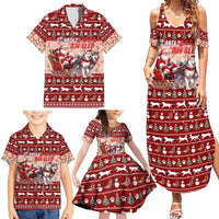 Dog Sled Christmas Family Matching Summer Maxi Dress and Hawaiian Shirt Husky Sleigh Ride Design - Polynesian Pride