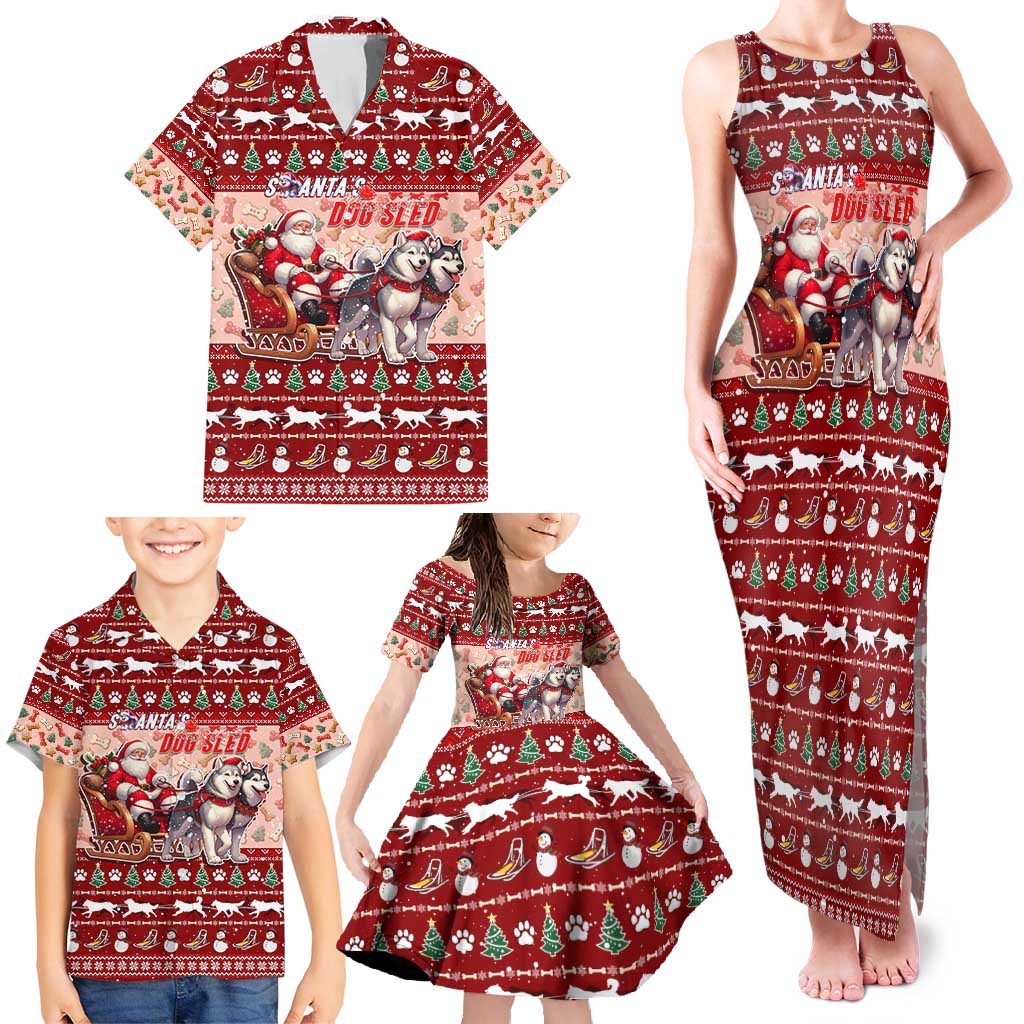 Dog Sled Christmas Family Matching Tank Maxi Dress and Hawaiian Shirt Husky Sleigh Ride Design - Polynesian Pride