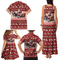 Dog Sled Christmas Family Matching Tank Maxi Dress and Hawaiian Shirt Husky Sleigh Ride Design - Polynesian Pride