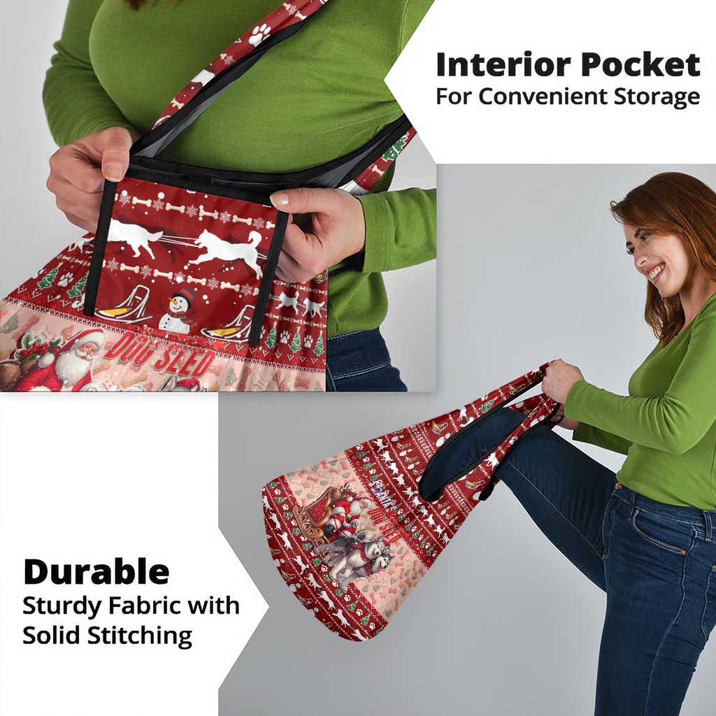 Dog Sled Christmas Grocery Bag Husky Sleigh Ride Design - Polynesian Pride