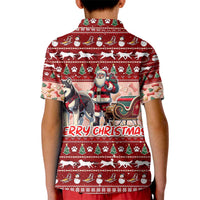 Dog Sled Christmas Kid Polo Shirt Husky Sleigh Ride Design - Polynesian Pride