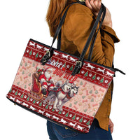 Dog Sled Christmas Leather Tote Bag Husky Sleigh Ride Design - Polynesian Pride