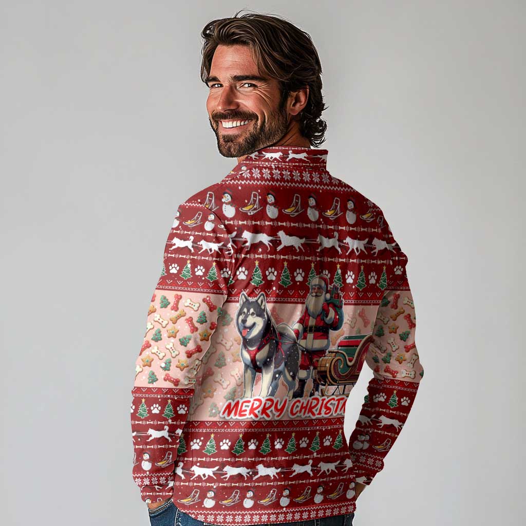 Dog Sled Christmas Long Sleeve Polo Shirt Husky Sleigh Ride Design - Polynesian Pride