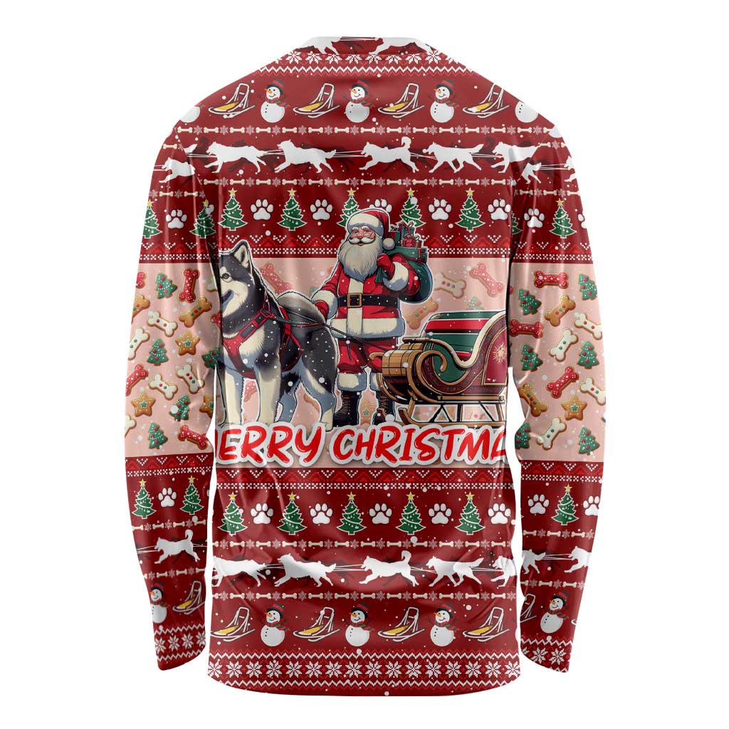 Dog Sled Christmas Long Sleeve Shirt Husky Sleigh Ride Design - Polynesian Pride