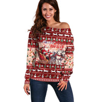 Dog Sled Christmas Off Shoulder Sweater Husky Sleigh Ride Design - Polynesian Pride