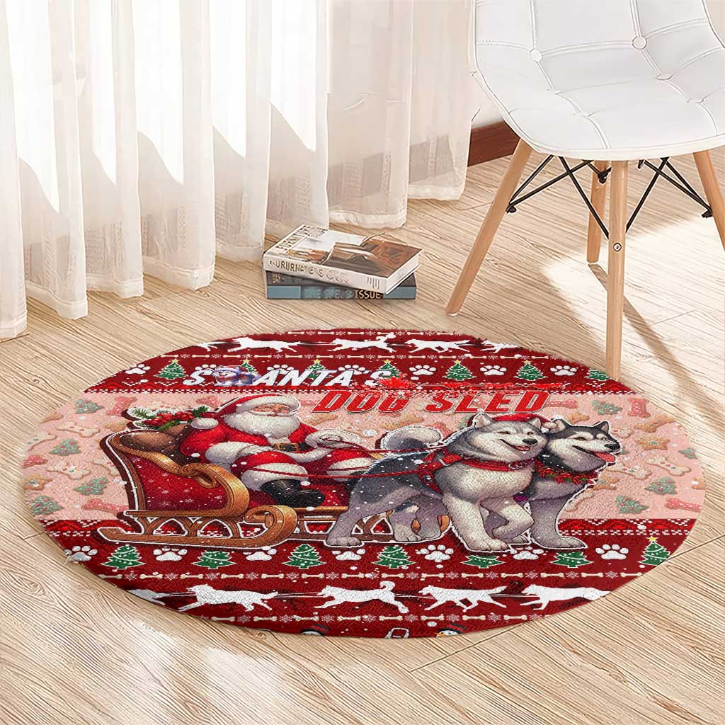 Dog Sled Christmas Round Carpet Husky Sleigh Ride Design - Polynesian Pride