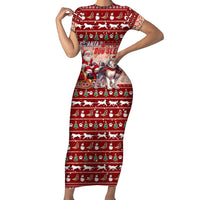 Dog Sled Christmas Short Sleeve Bodycon Dress Husky Sleigh Ride Design - Polynesian Pride