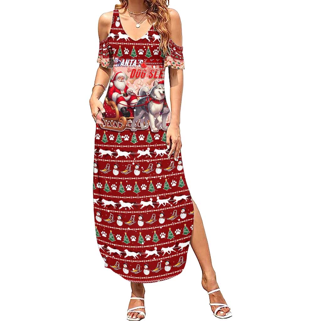 Dog Sled Christmas Summer Maxi Dress Husky Sleigh Ride Design - Polynesian Pride