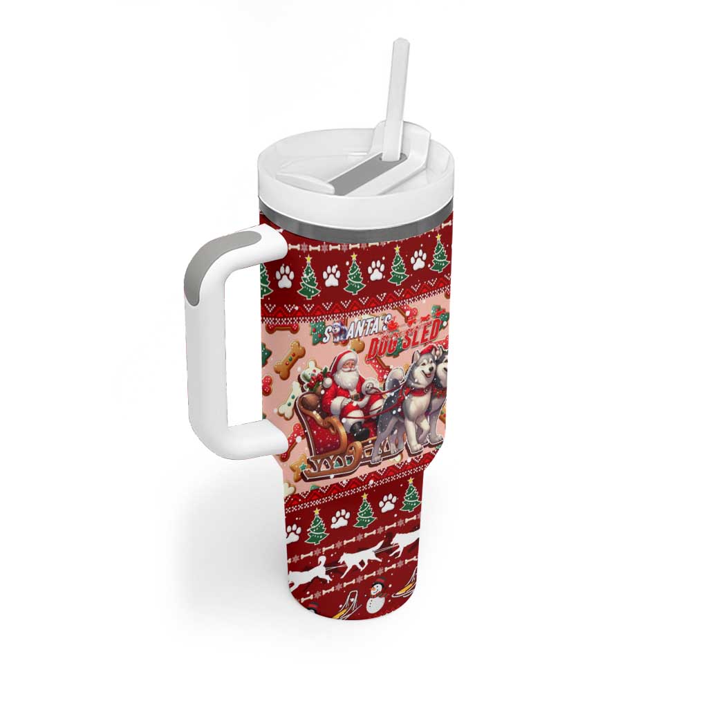 Dog Sled Christmas Tumbler With Handle Husky Sleigh Ride Design - Polynesian Pride