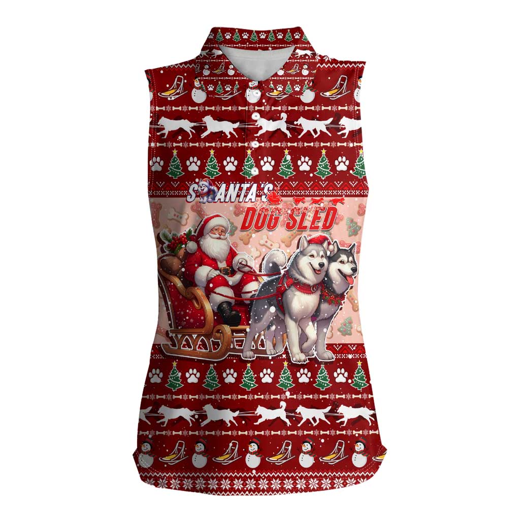 Dog Sled Christmas Women Sleeveless Polo Shirt Husky Sleigh Ride Design - Polynesian Pride