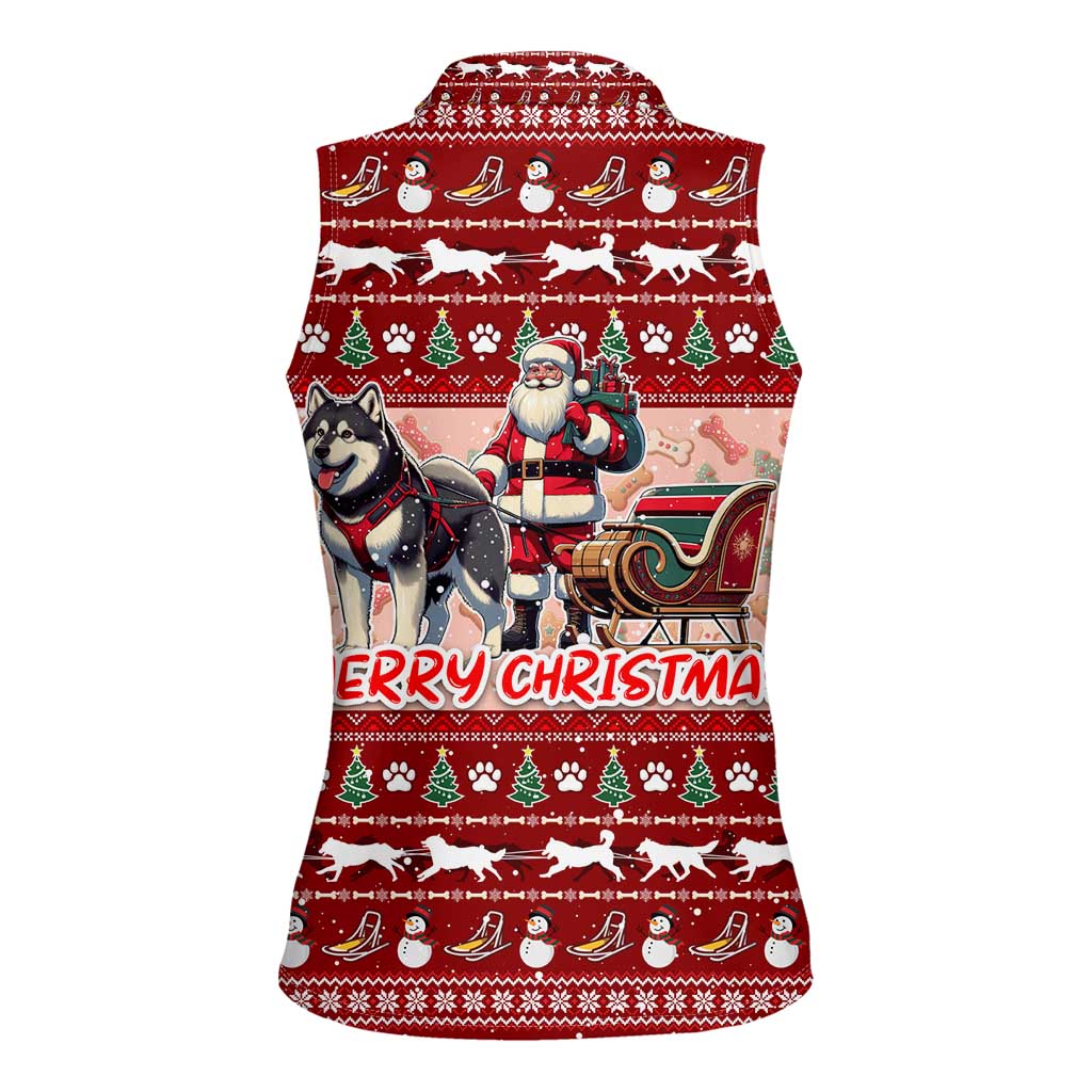 Dog Sled Christmas Women Sleeveless Polo Shirt Husky Sleigh Ride Design - Polynesian Pride