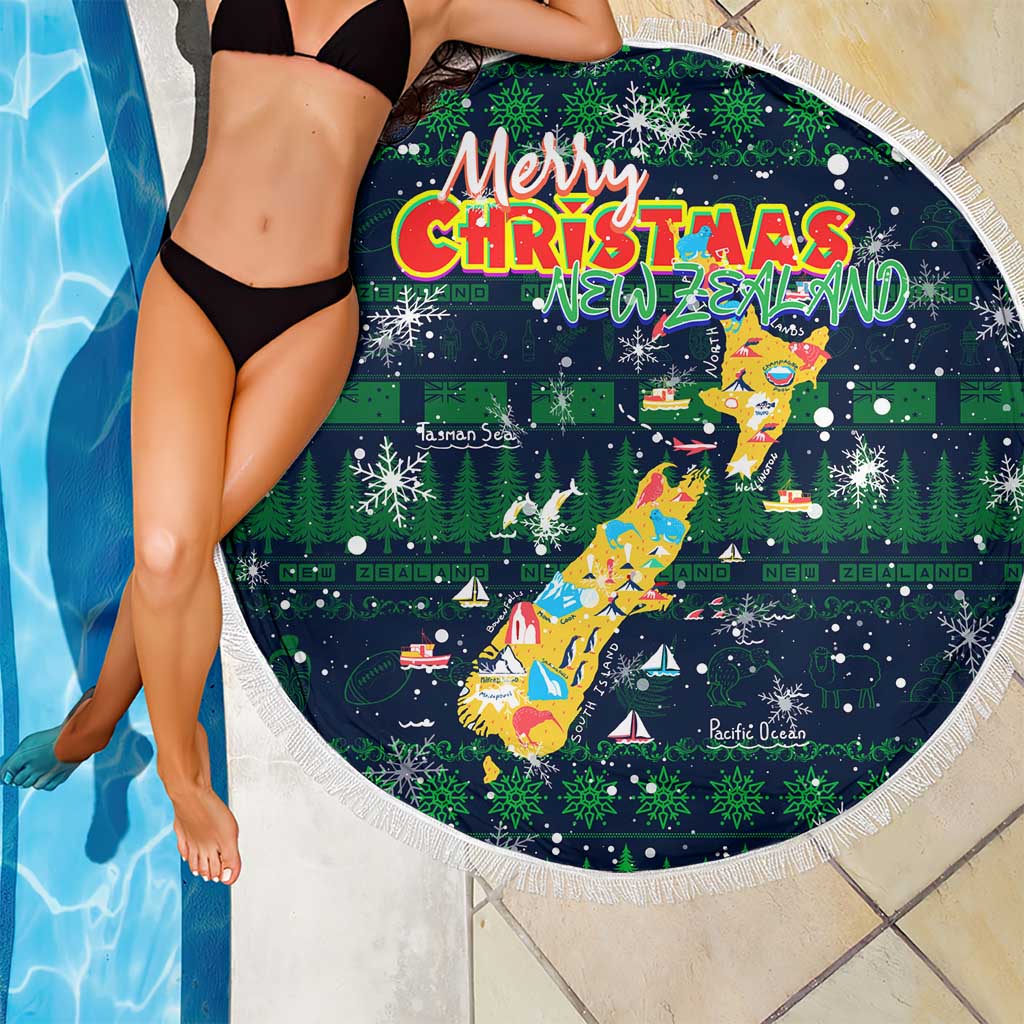 Merry Christmas New Zealand Beach Blanket Xmas Travel Map - Polynesian Pride