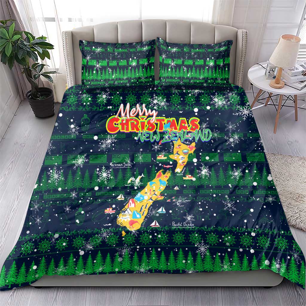 Merry Christmas New Zealand Bedding Set Xmas Travel Map - Polynesian Pride