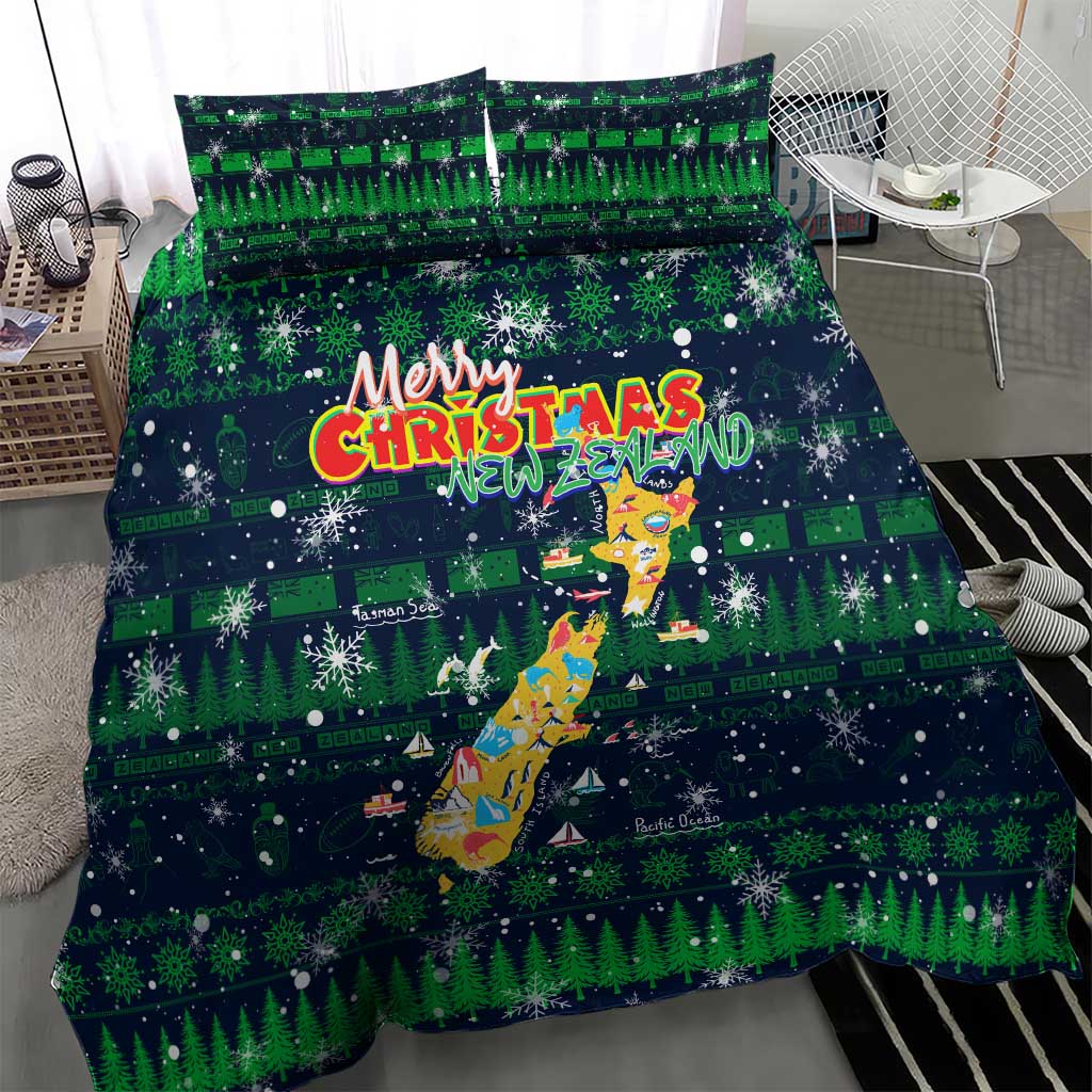 Merry Christmas New Zealand Bedding Set Xmas Travel Map - Polynesian Pride