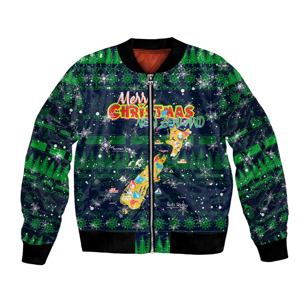Merry Christmas New Zealand Bomber Jacket Xmas Travel Map - Polynesian Pride