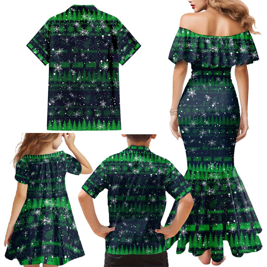 Merry Christmas New Zealand Family Matching Mermaid Dress and Hawaiian Shirt Xmas Travel Map - Polynesian Pride