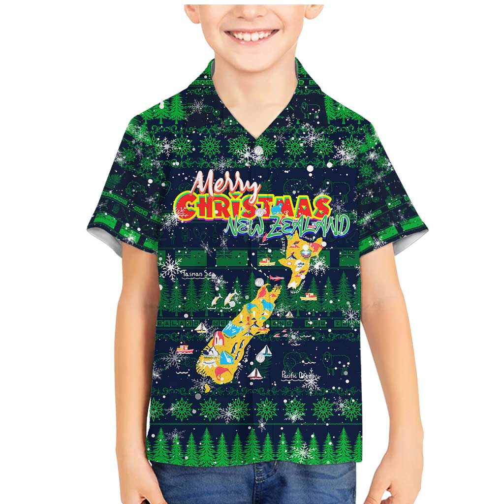 Merry Christmas New Zealand Family Matching Mermaid Dress and Hawaiian Shirt Xmas Travel Map - Polynesian Pride