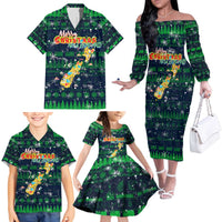 Merry Christmas New Zealand Family Matching Off The Shoulder Long Sleeve Dress and Hawaiian Shirt Xmas Travel Map - Polynesian Pride