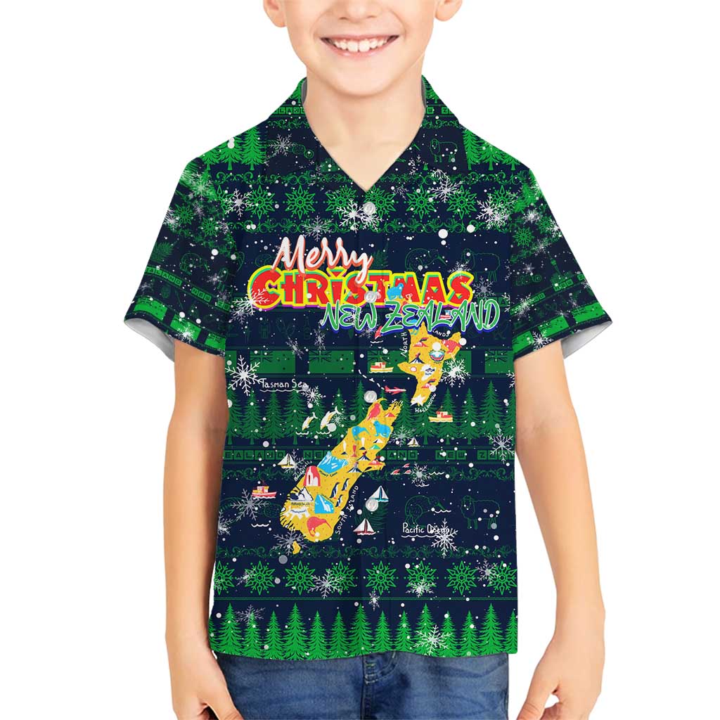 Merry Christmas New Zealand Family Matching Tank Maxi Dress and Hawaiian Shirt Xmas Travel Map - Polynesian Pride