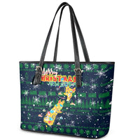 Merry Christmas New Zealand Leather Tote Bag Xmas Travel Map - Polynesian Pride