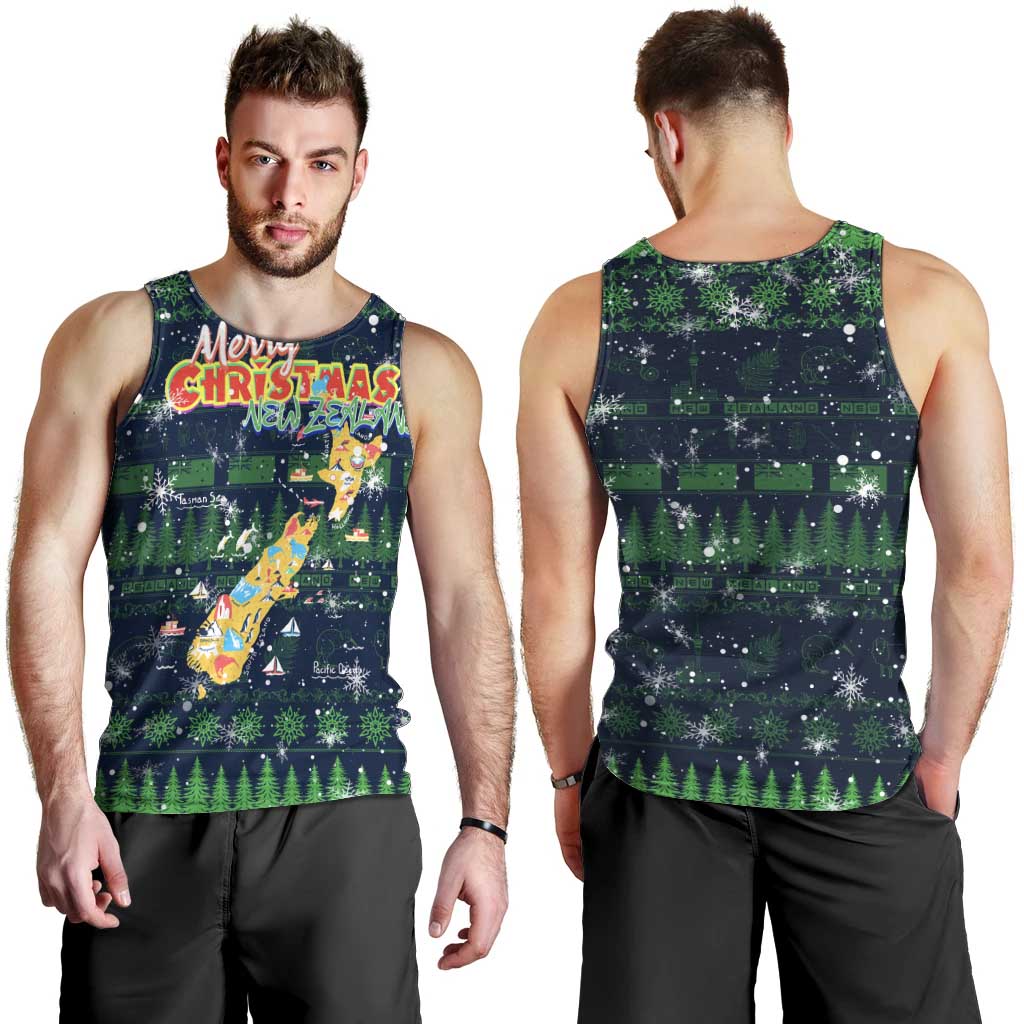 Merry Christmas New Zealand Men Tank Top Xmas Travel Map - Polynesian Pride