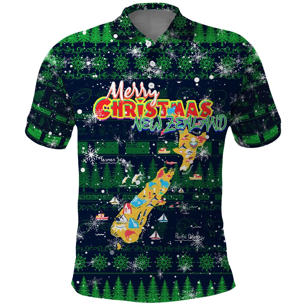 Merry Christmas New Zealand Polo Shirt Xmas Travel Map - Polynesian Pride