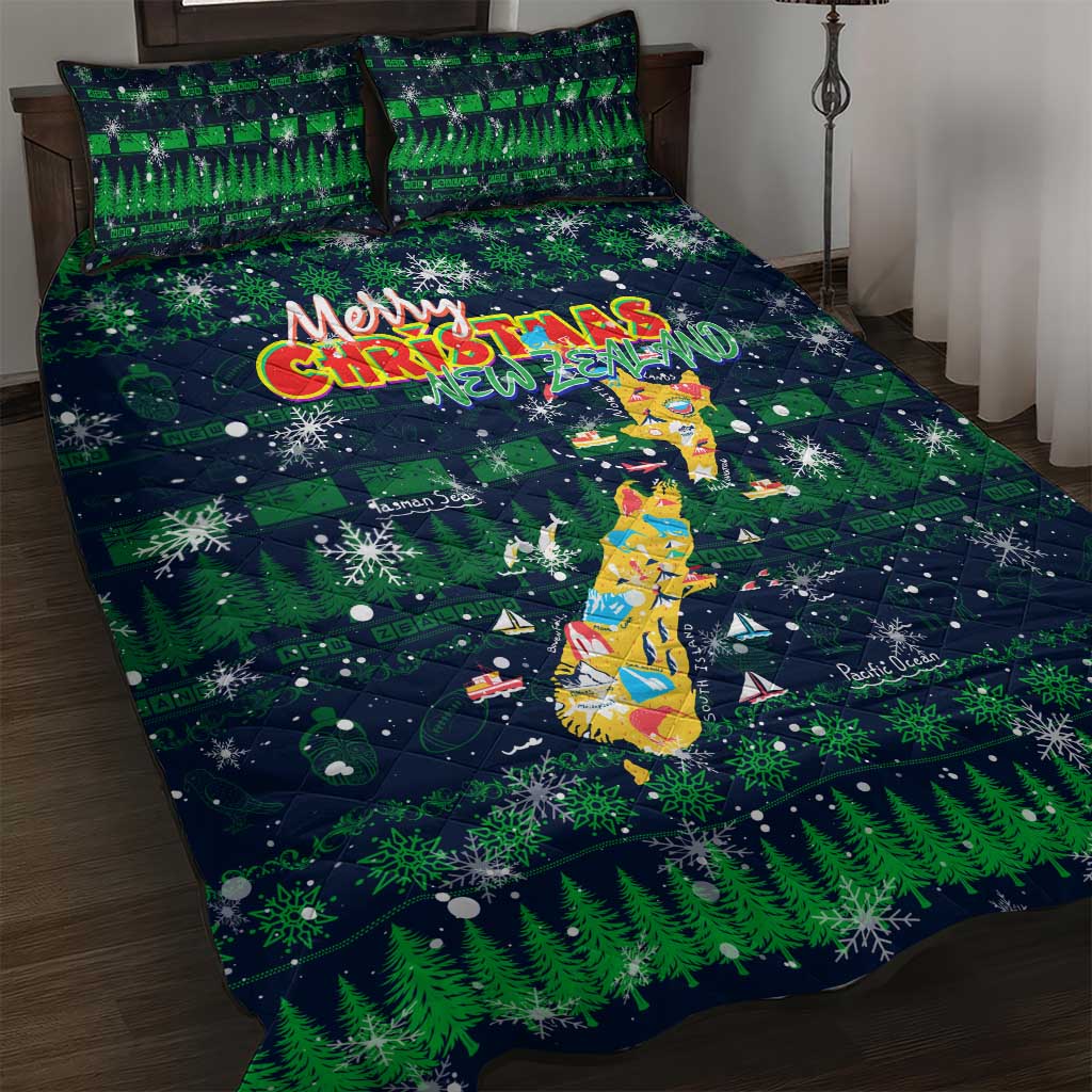 Merry Christmas New Zealand Quilt Bed Set Xmas Travel Map - Polynesian Pride