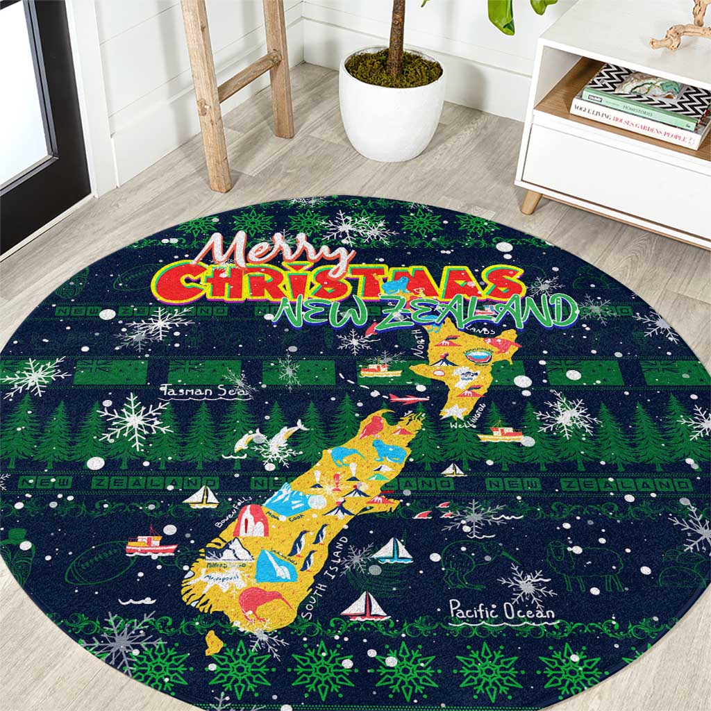 Merry Christmas New Zealand Round Carpet Xmas Travel Map - Polynesian Pride