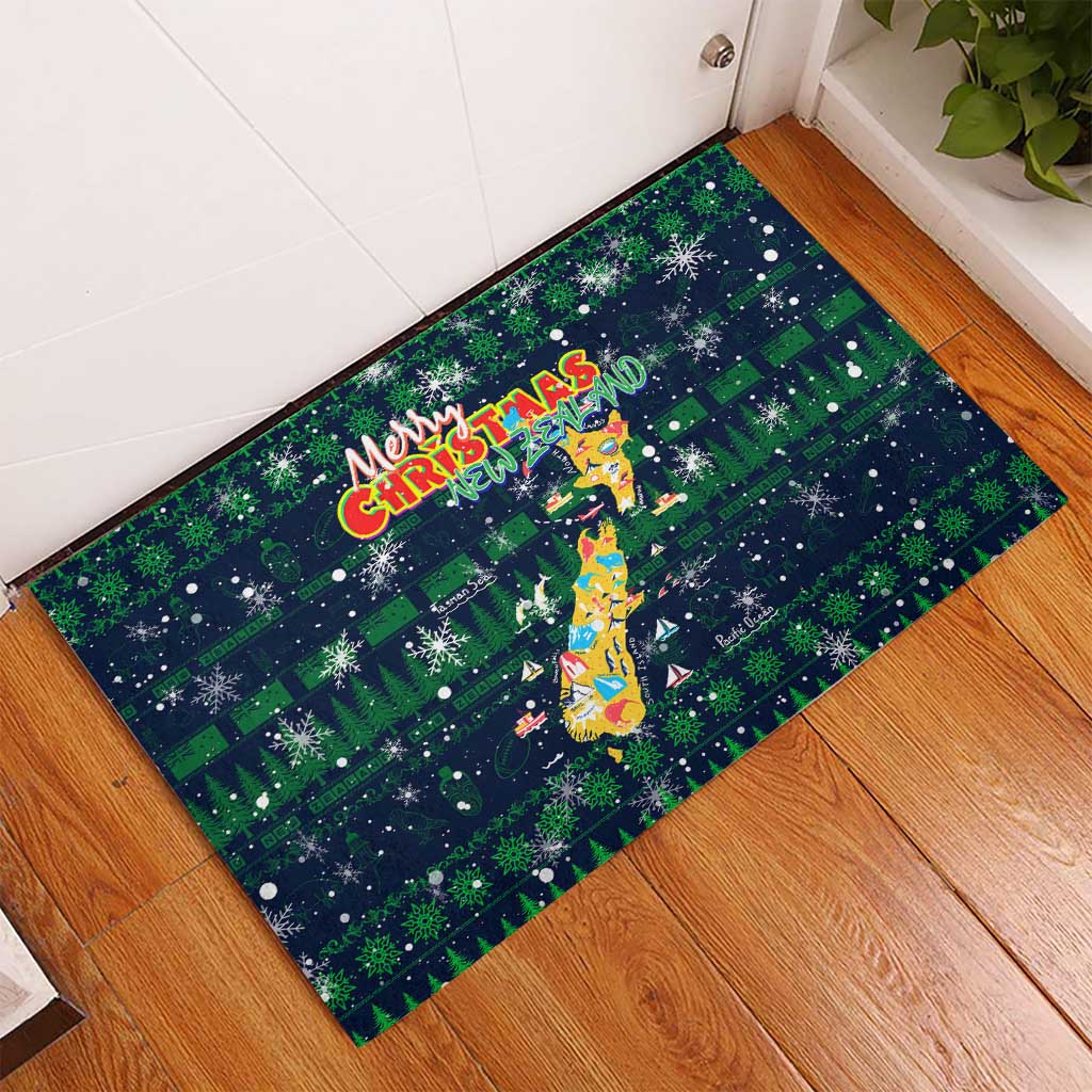 Merry Christmas New Zealand Rubber Doormat Xmas Travel Map - Polynesian Pride