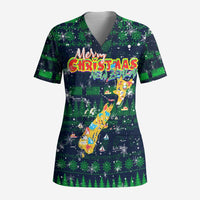 Merry Christmas New Zealand Scrub Top Xmas Travel Map DT02 Adult Blue - Polynesian Pride