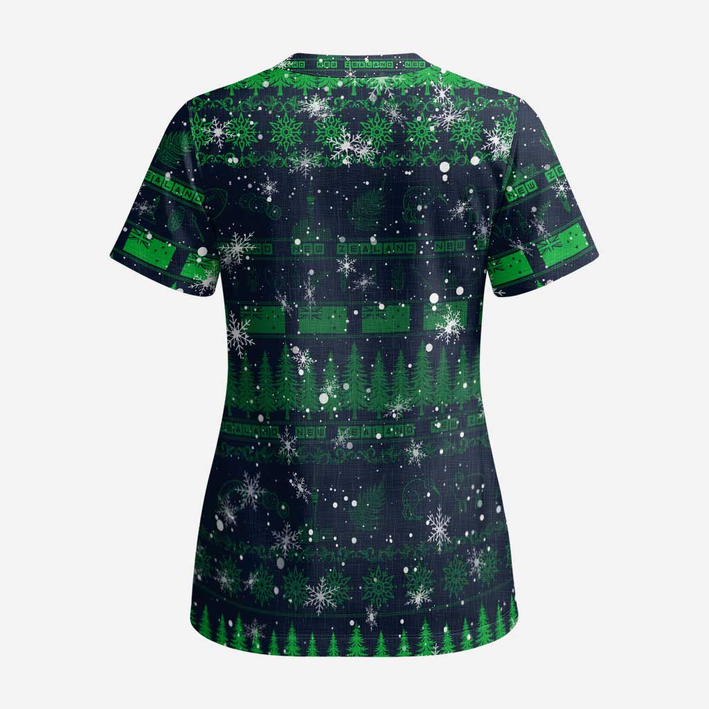 Merry Christmas New Zealand Scrub Top Xmas Travel Map DT02 - Polynesian Pride