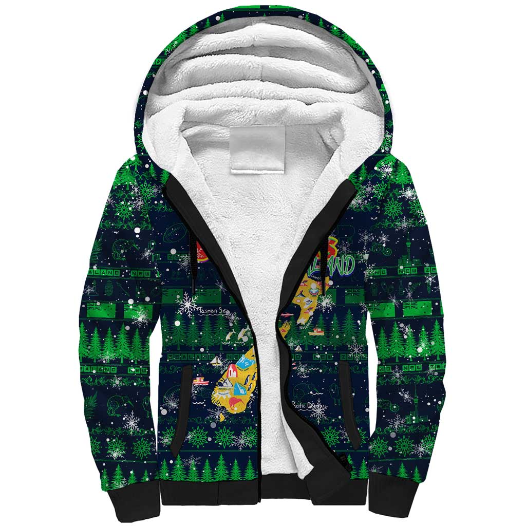 Merry Christmas New Zealand Sherpa Hoodie Xmas Travel Map - Polynesian Pride