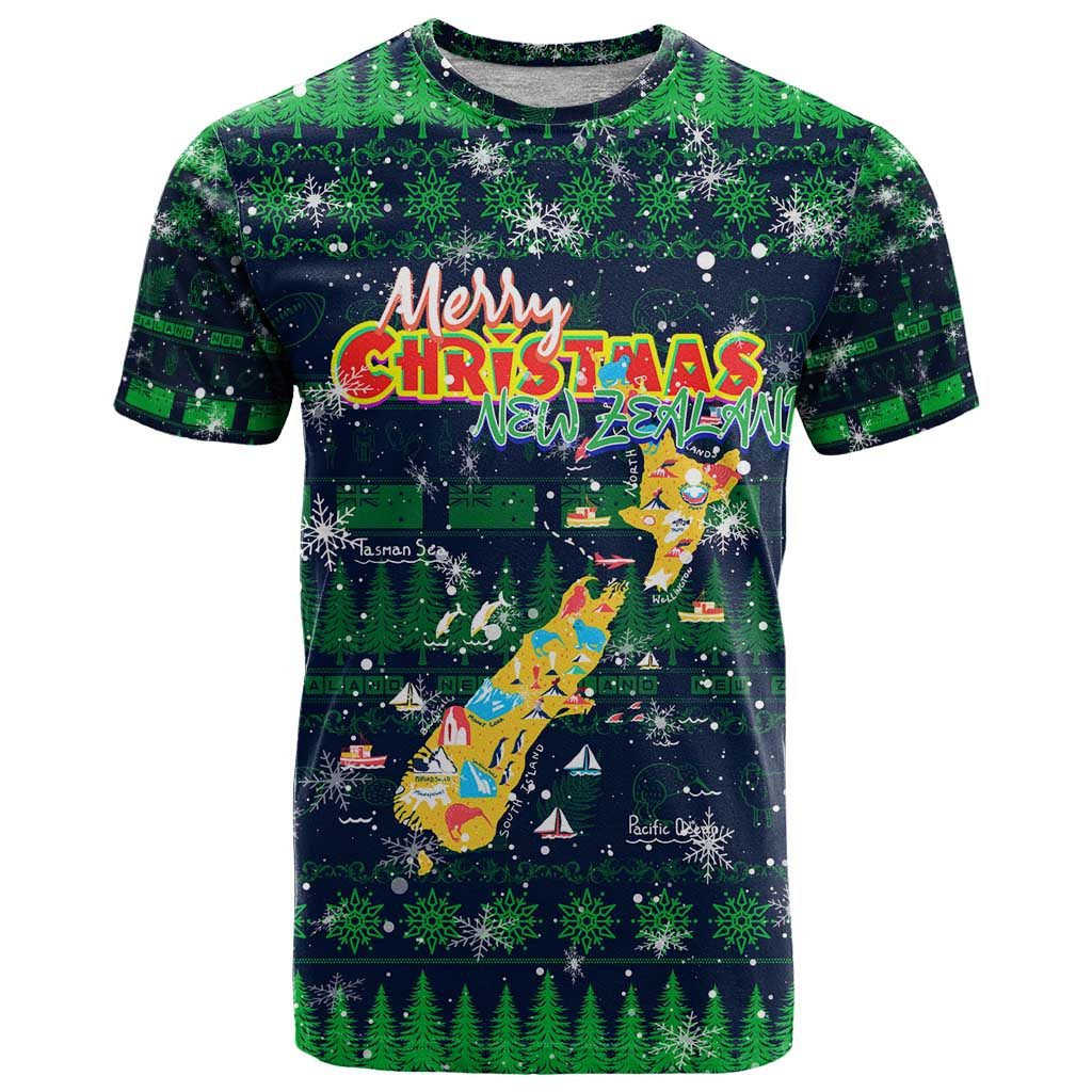 Merry Christmas New Zealand T Shirt Xmas Travel Map - Polynesian Pride