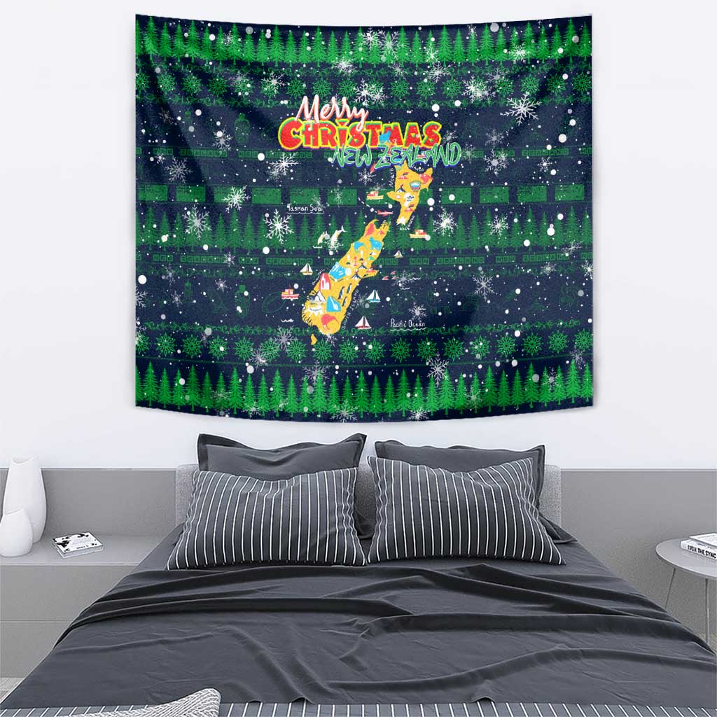 Merry Christmas New Zealand Tapestry Xmas Travel Map - Polynesian Pride
