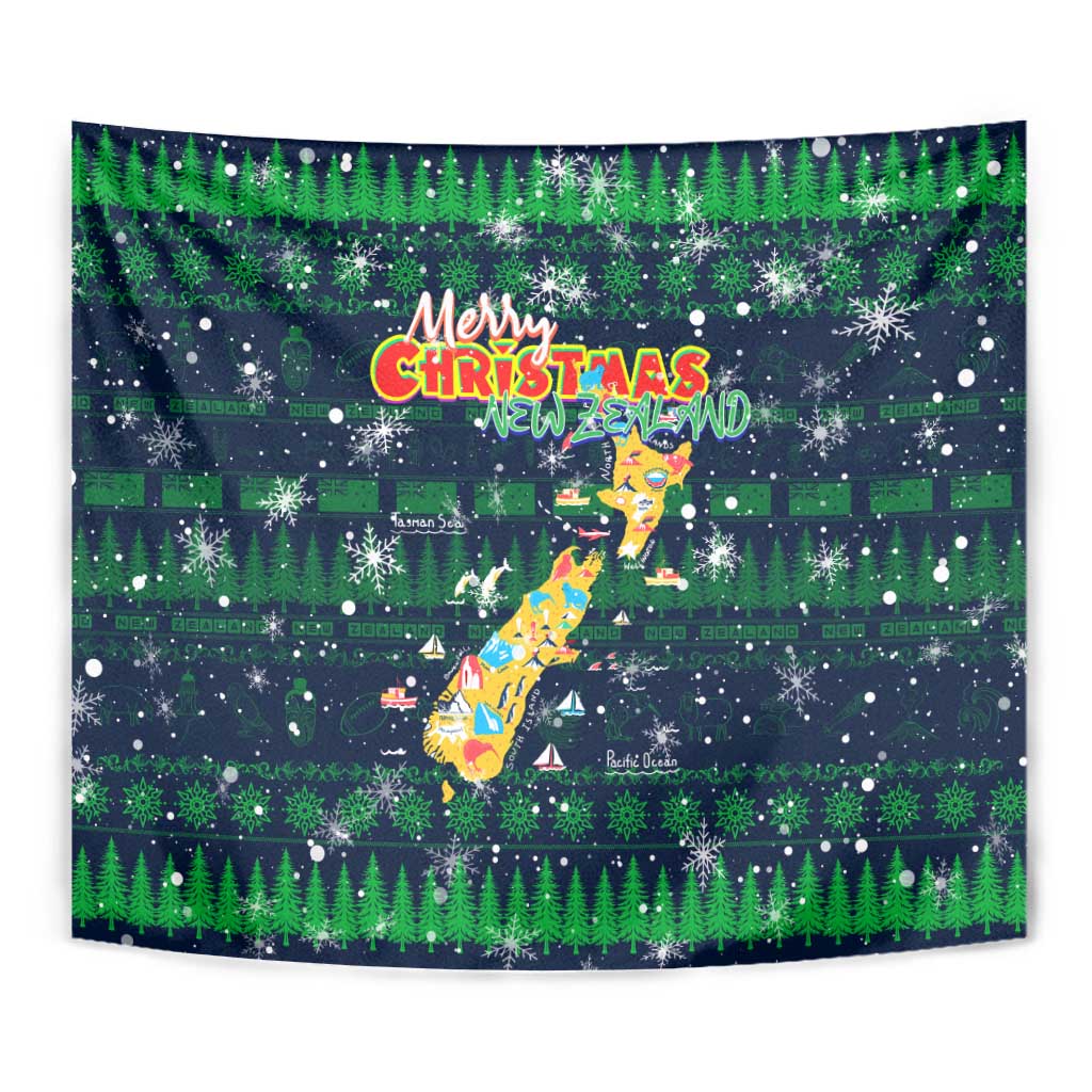 Merry Christmas New Zealand Tapestry Xmas Travel Map - Polynesian Pride