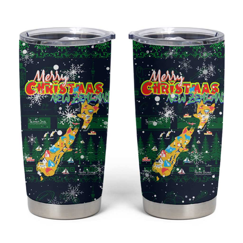 Merry Christmas New Zealand Tumbler Cup Xmas Travel Map - Polynesian Pride