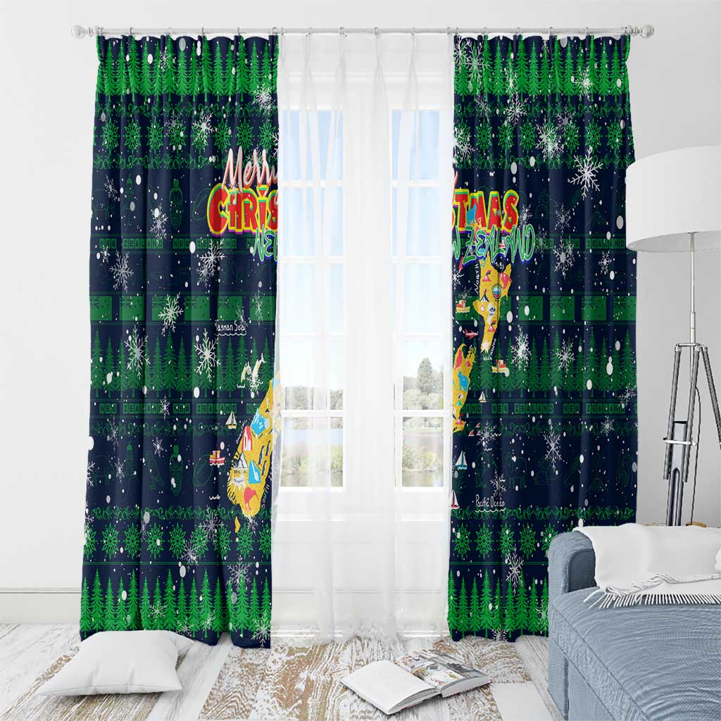 Merry Christmas New Zealand Window Curtain Xmas Travel Map - Polynesian Pride