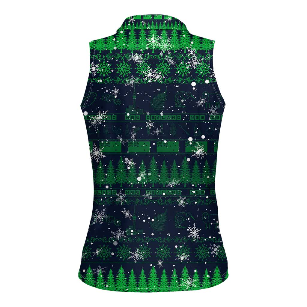 Merry Christmas New Zealand Women Sleeveless Polo Shirt Xmas Travel Map - Polynesian Pride